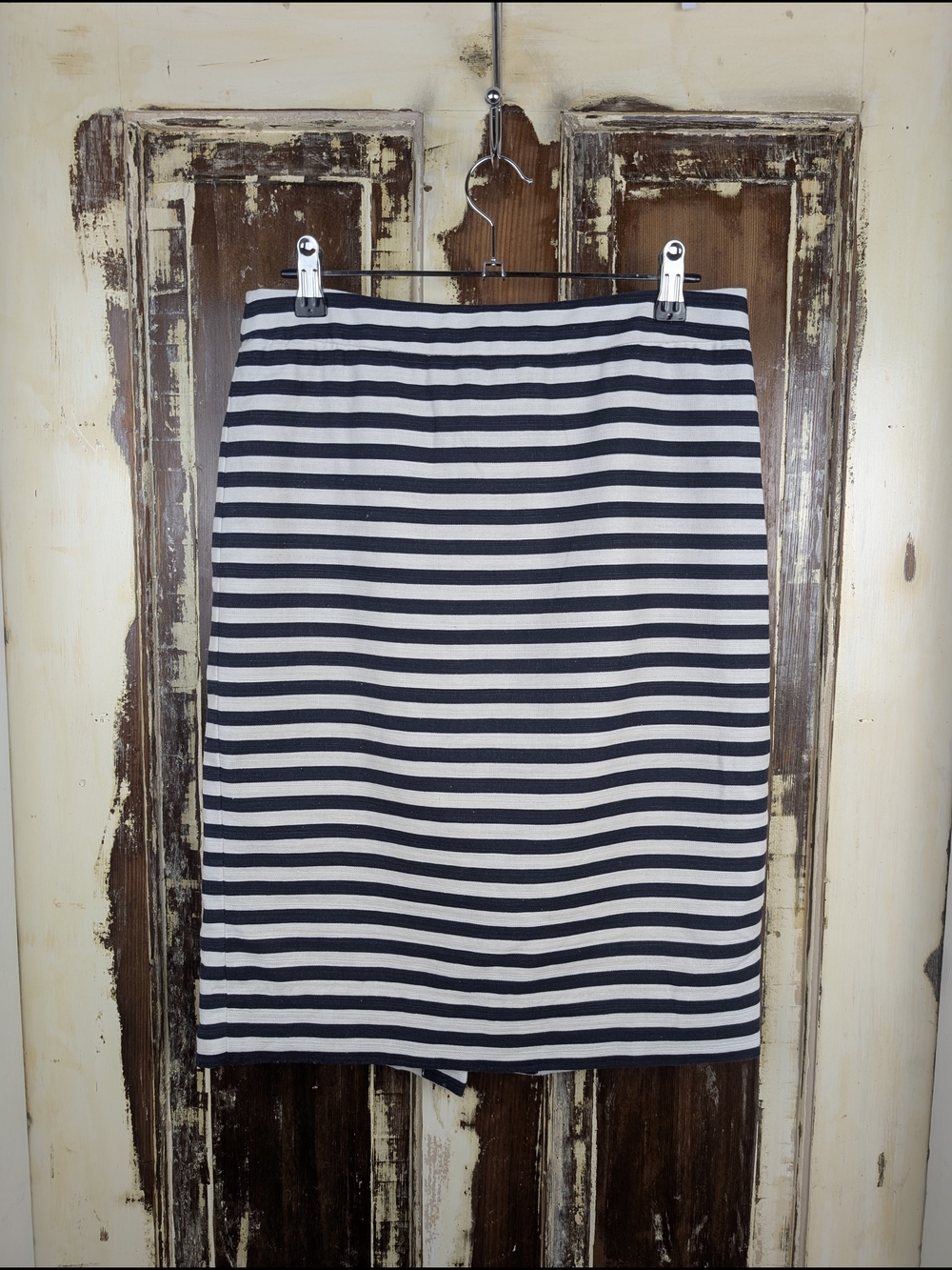 J.Crew Pencil Skirt Linen Cotton Size 2 Navy Stripe Nautical Preppy Classic